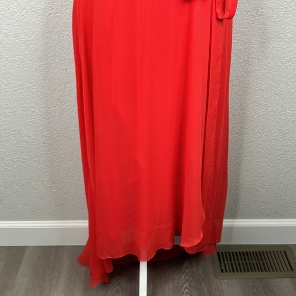 Asos Red Orange V-Neck Faux Wrap Flowy Whimsical Fairy Maxi Dress Size 4 - Picture 3 of 10
